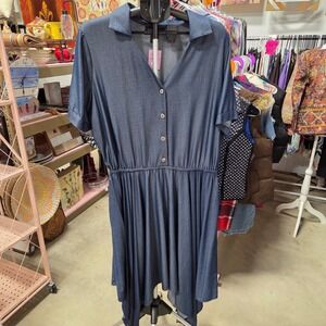 Ashley Stewart Denim Look Shirtdress Button Front Elastic Waist Midi Size 18/20